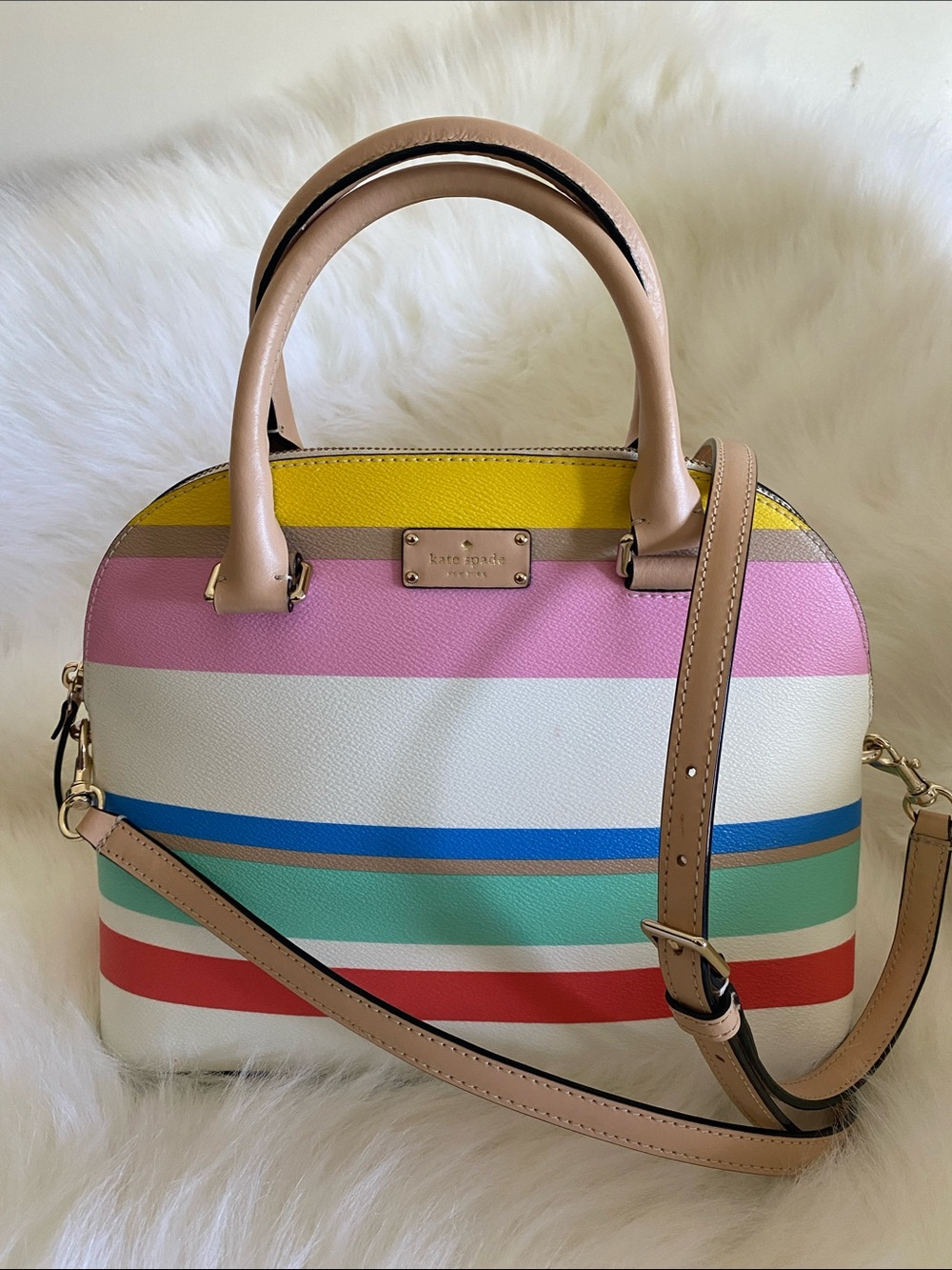 Genuine Kate Spade New York Striped Grove Street Carli Leather Satchel